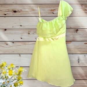 Ever Pretty one shoulder flowy dress tinkerbell green ruffle top size 6 NWT